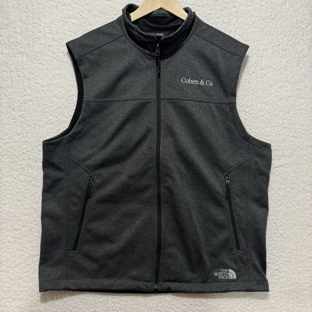 The North Face Mens Sz XL‎ Gray Puffer Vest Full Zip Pockets Corp Logo